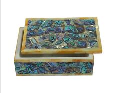 Marble Jewelry Box for Wife Abalone Shell Gemstone Overlay Work Taro Card Box picture