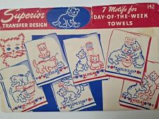 Cat Kitten Motifs Day Of Week Towels 142 Superior Transfer Design Pattern VTG UC picture