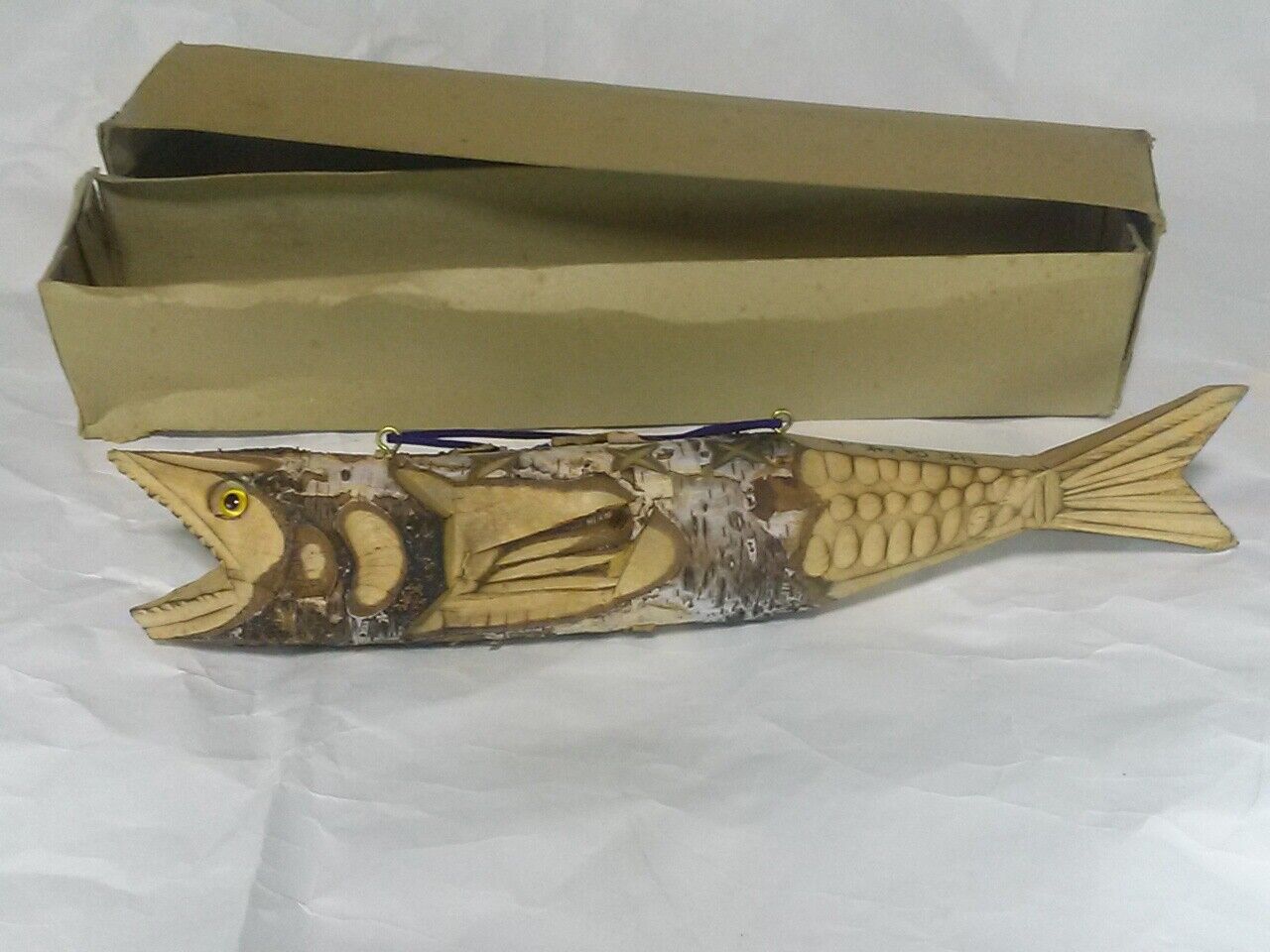 Lake Towada wooden fish ornament 30cm/　Folk craft　/in Aomori Japan