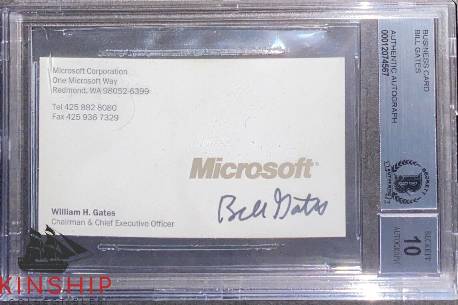 Bill Gates signed Business Card Beckett BAS Slabbed Auto Grade 10 Rare X25