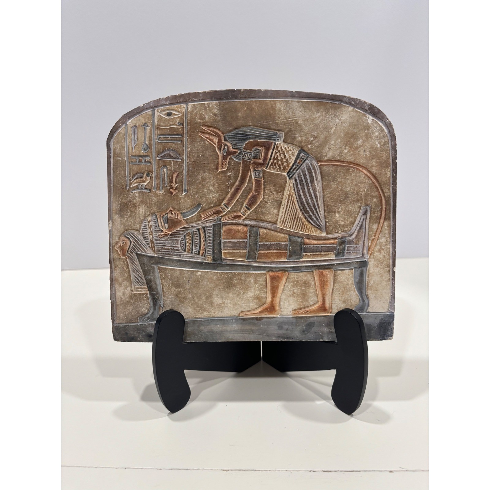 Egyptian Anubis Mummification Stone Relief Plaque Hieroglyphics Wall Art Decor