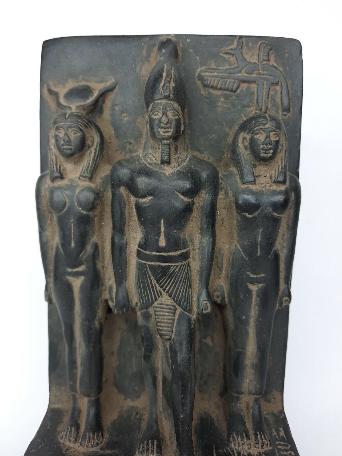 ANCIENT EGYPTIAN PHARAONIC STONE Black King Menkaure Gods Isis Amun Hathor 