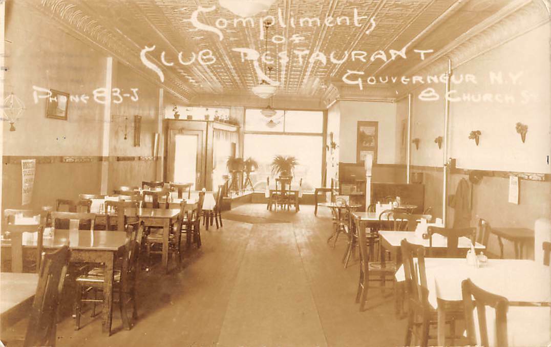 GOUVERNEUR, ST LAWRENCE CTY, NY, CLUB RESTAURANT INTERIOR, RPPC used 1928