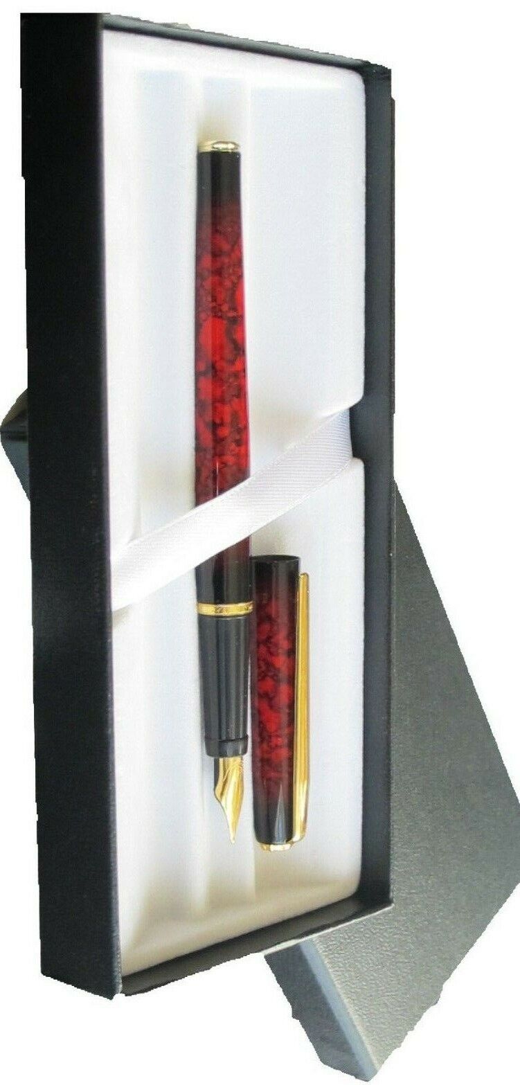 Elysee Caprice  Fountain Pen Red & Gold Med Pt & Converter New In Box Germany *