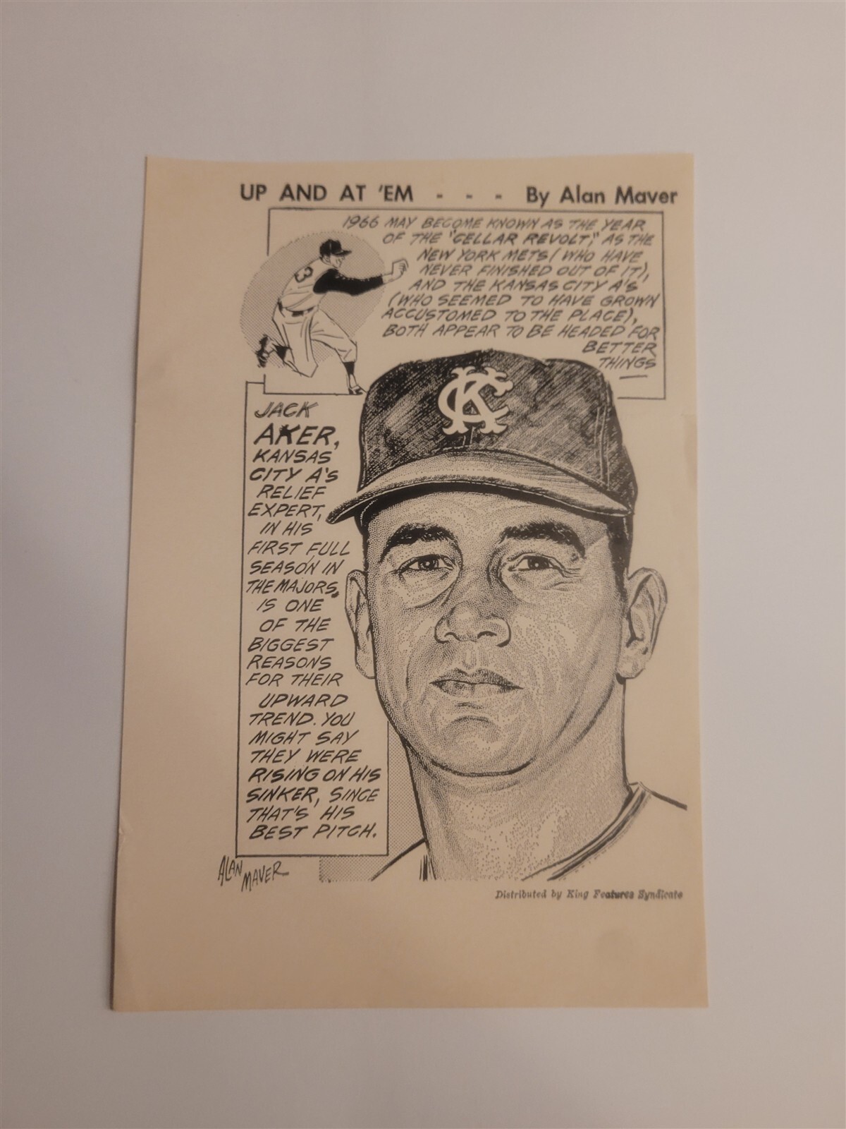 Jack Aker 1966 A\'s Alan Maver Estate KFS Proof Print RARE 