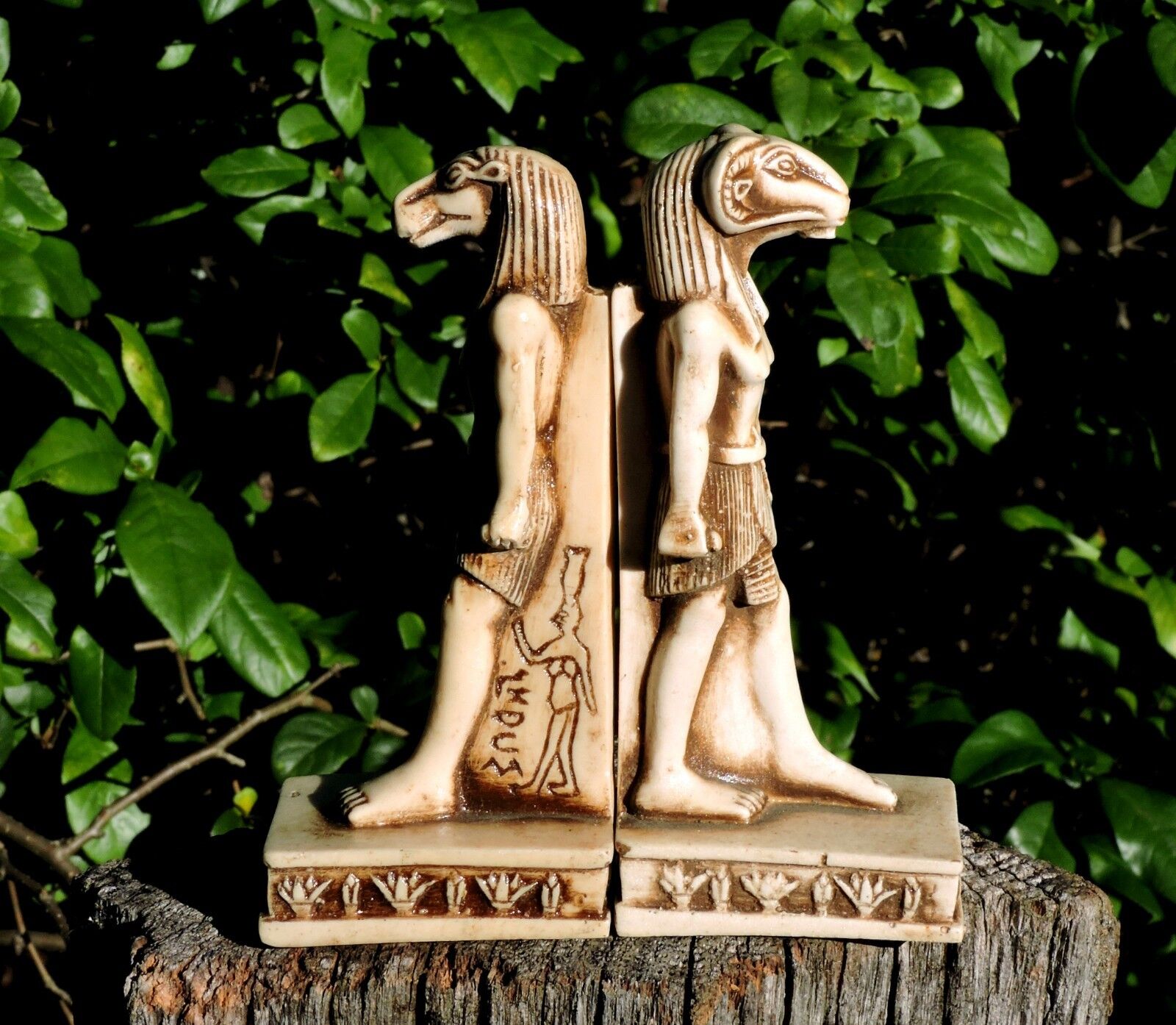 Vintage Egyptian Statue Ram God Khnum Sculpture Ivory Glaze Finish Ancient Art