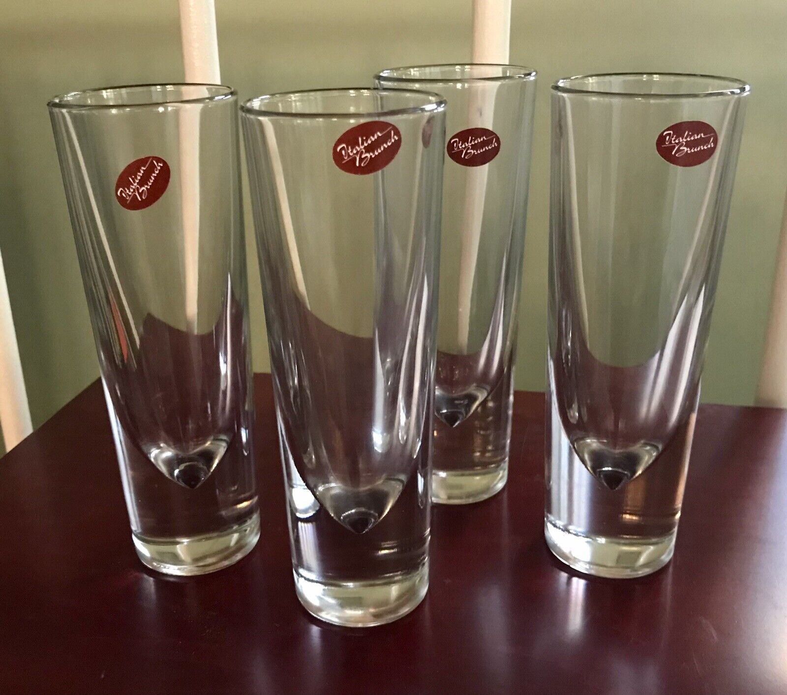 4 NEW Beautiful Gumps ITALIAN BRUNCH Bullet Tall Heavy 7” Glasses -Made in Italy