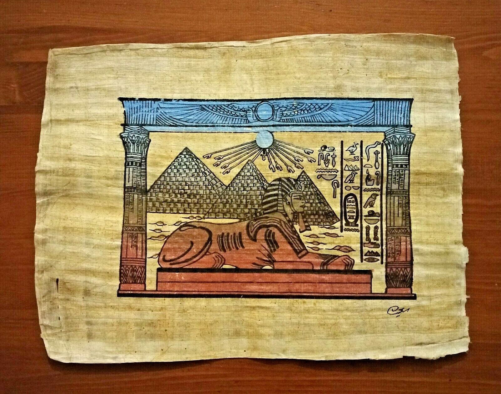Egyptian Genuine Papyrus, Giza Pyramids and the Sphinx, Fine Hand Painted-(#044)