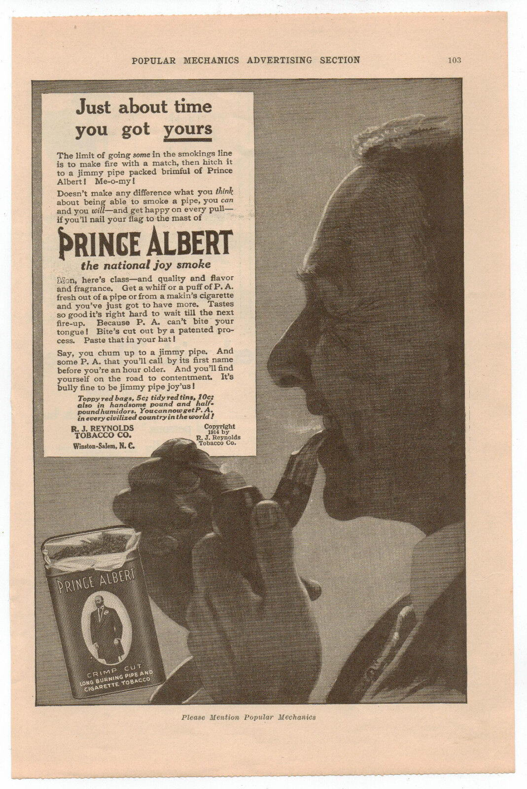 Vintage, Original, 1914 - Prince Albert Tobacco Advertisement - Pipe