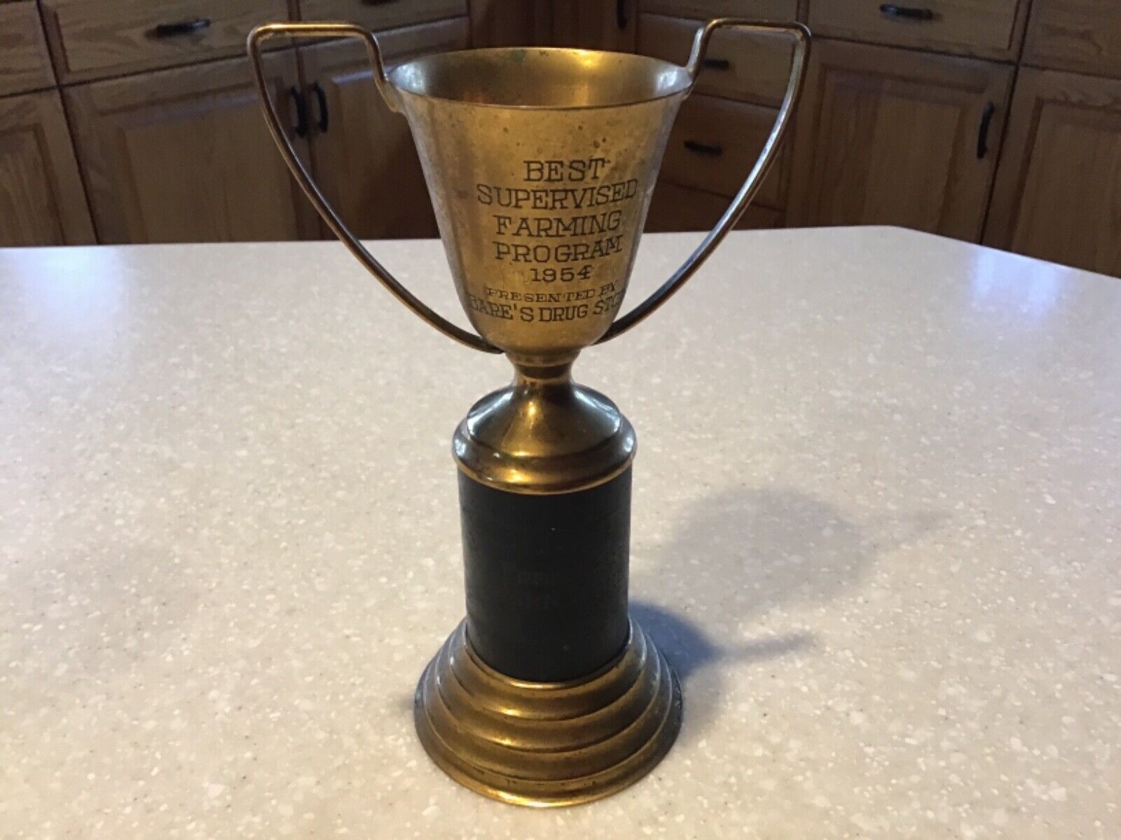 Vintage 1954 Trophy “Best Supervised Farming Program” Bare’s Drug Store 