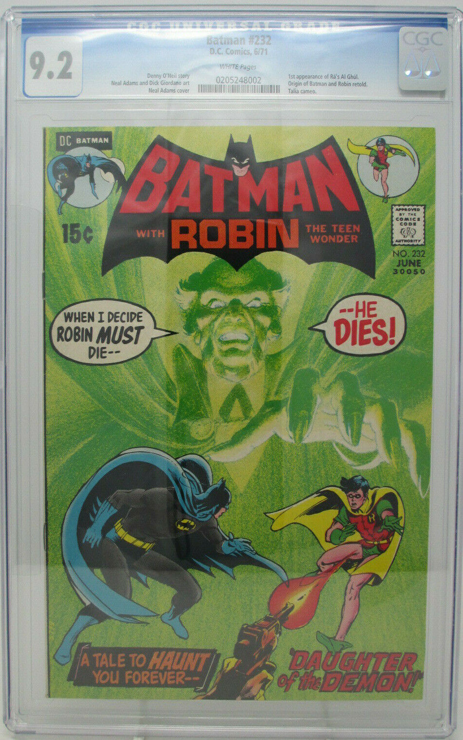 Batman #232 ~ 1971 DC ~ 9.2 NM- ~ Introduction of Ra\'s Al Ghul