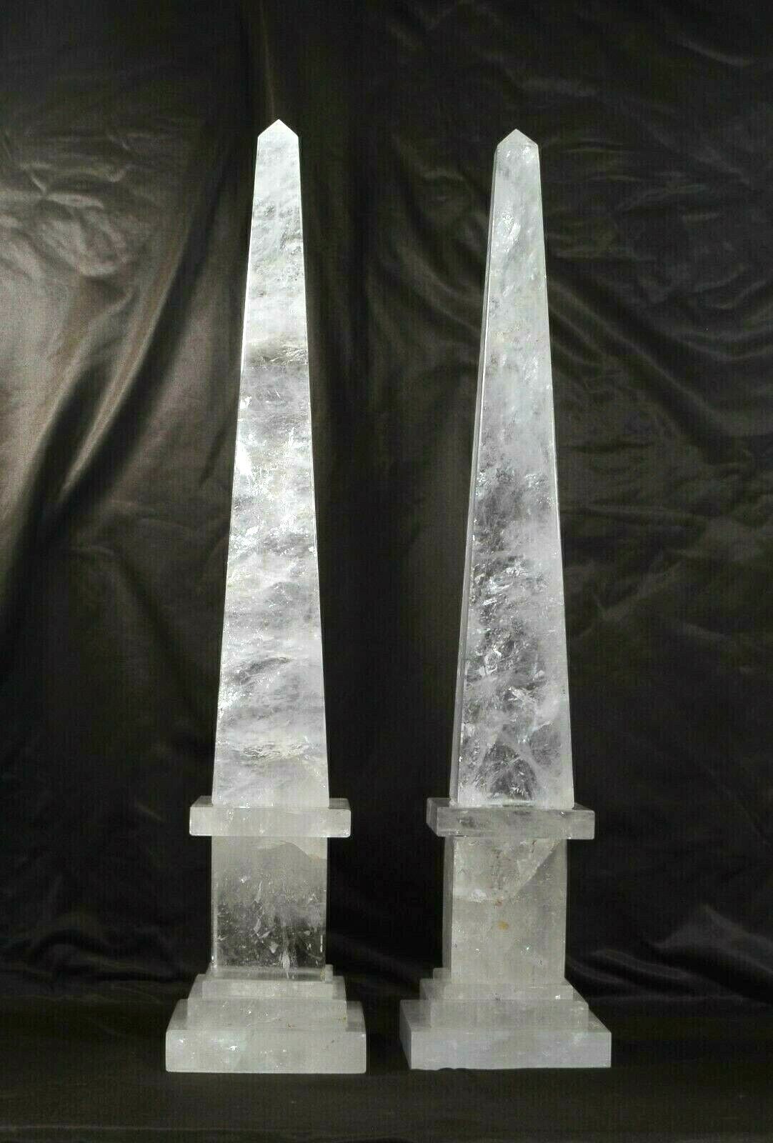 Super Extra Large Natural Rock Crystal Quartz Obelisks Pair 28