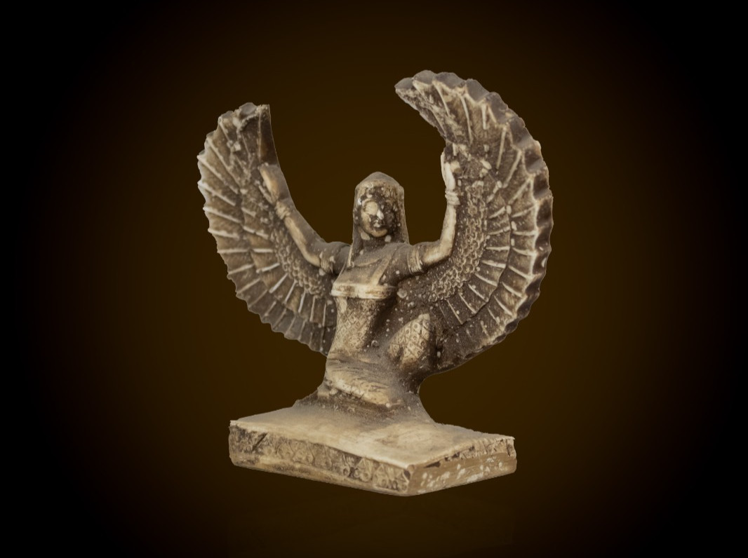Ancient Egyptian Antiques Isis Winged Goddess Statue Dark Stone Egyptian Art BC