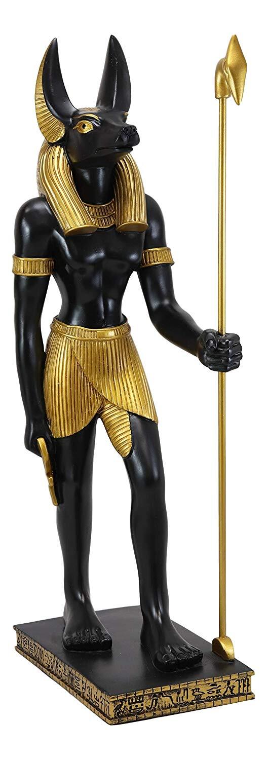 Large Egyptian God Of The Dead Mummification Anubis With Was Staff Statue 21.5\