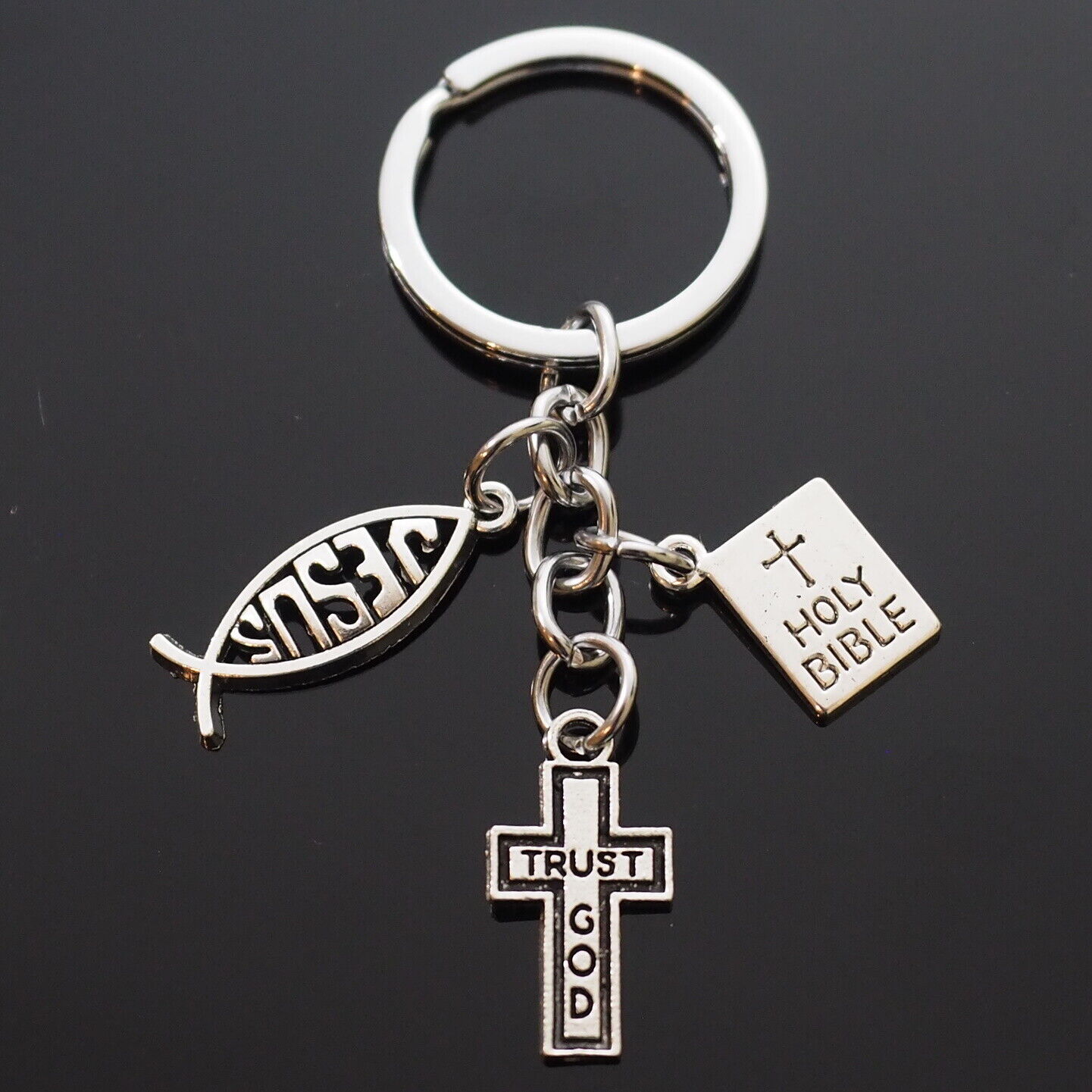 Trust God Cross Jesus Fish Christian Holy Bible Charms Keychain Gift Key Chain