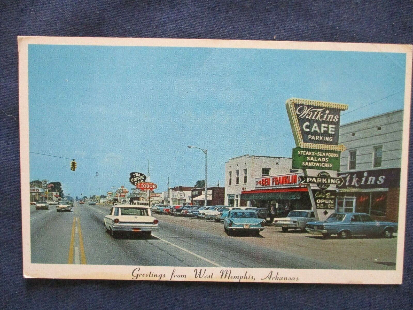 1960s West Memphis Arkansas Street Scene & Cars Postcard