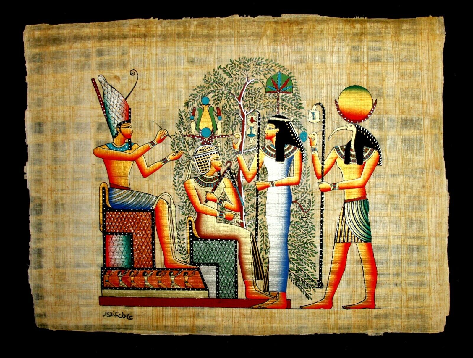 Rare Authentic Hand Painted Ancient Egyptian Papyrus-Nefertari Journey to A life