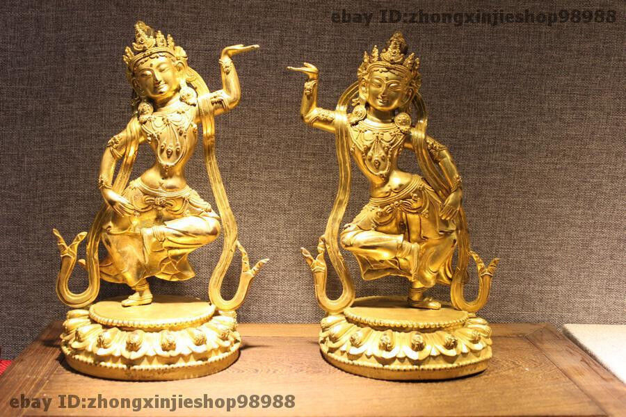 Tibet Tantric Buddhism Bronze 24K Gold Music dance DAKINI Kwan-Yin Statue Pair