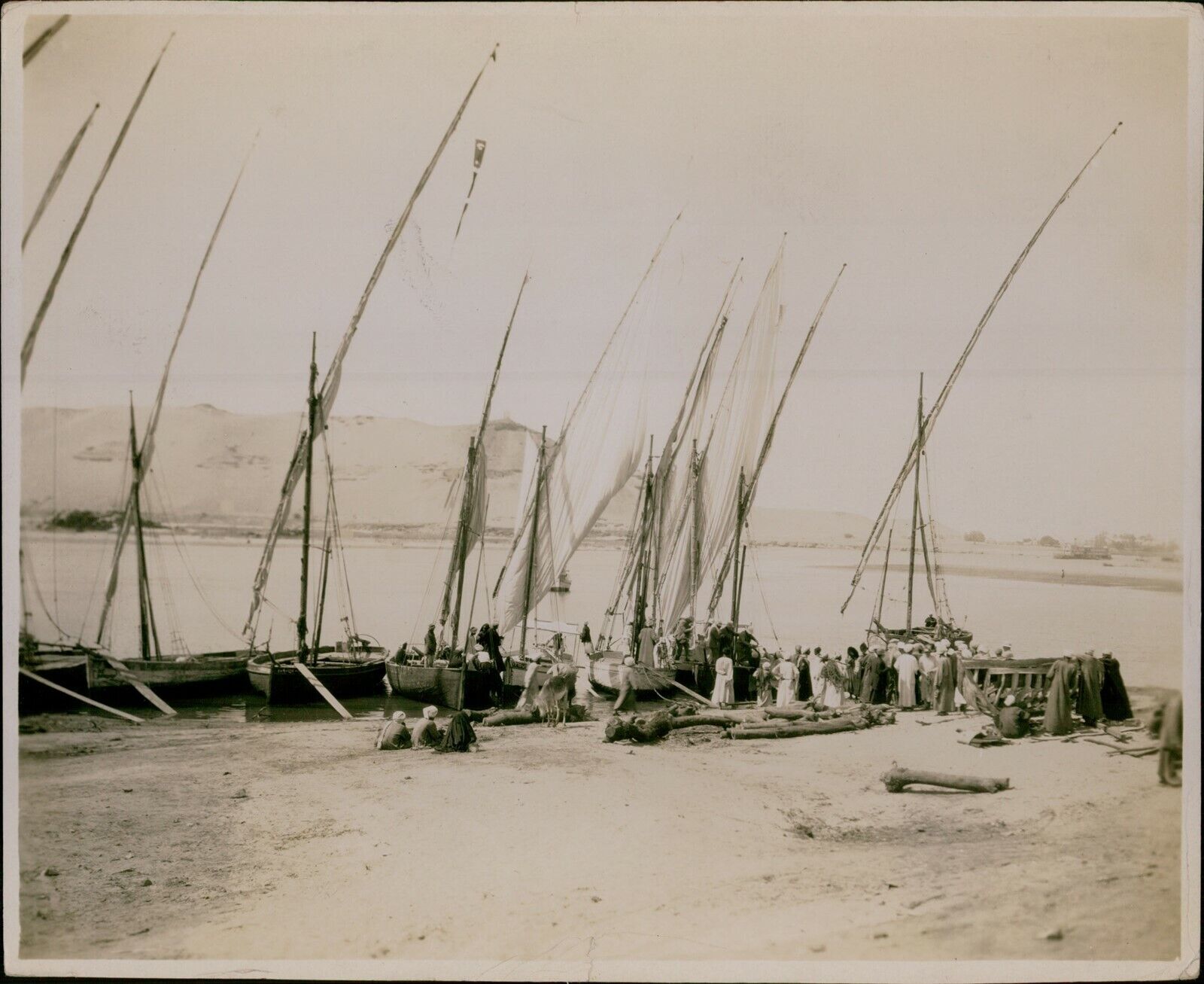GA32 1920s Original Photo ASWAN EGYPT Elephantine Island Boats on Sand Shore