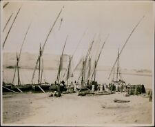 GA32 1920s Original Photo ASWAN EGYPT Elephantine Island Boats on Sand Shore picture