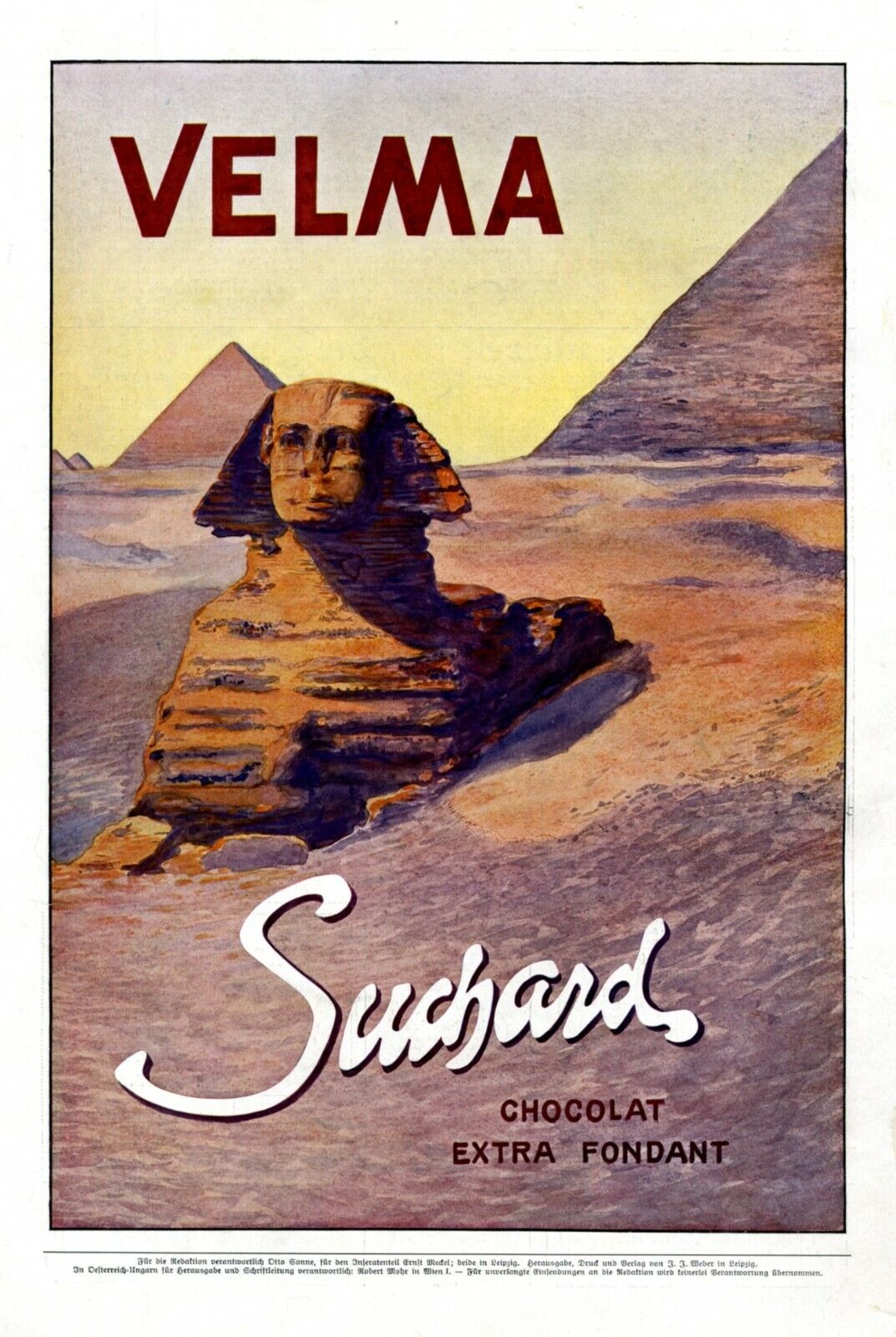 Velma Suchard Chocolate 1911 XL ad Egypt sphinx cheops pyramid advertising 