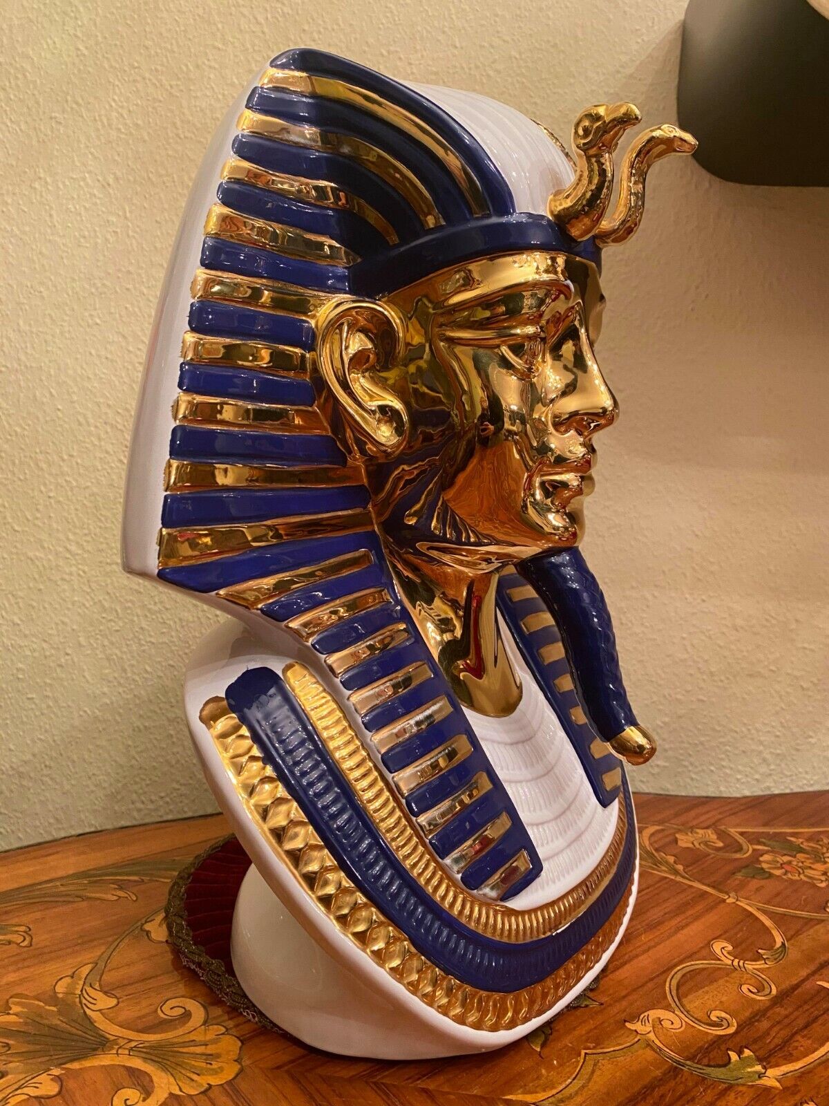 Hollywood Regency King Tutankhamun Head bust Porcelain Gold Gilt Italy 1970