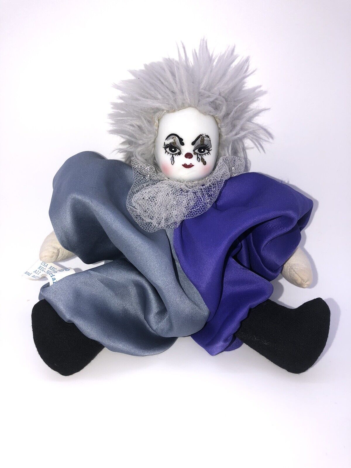 Clown Doll With Grey Hair Purple And Grey Suit - House Of Global Art 1983