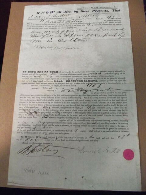 1856 COLTON NEW YORK  SLAVE DOCUMENT