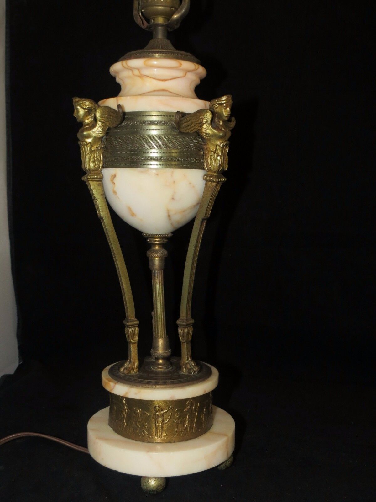  NUDE SPHINX GODDESS ALABASTER & BRASS TABLE LAMP ART DECO EGYPTIAN REVIVAL 