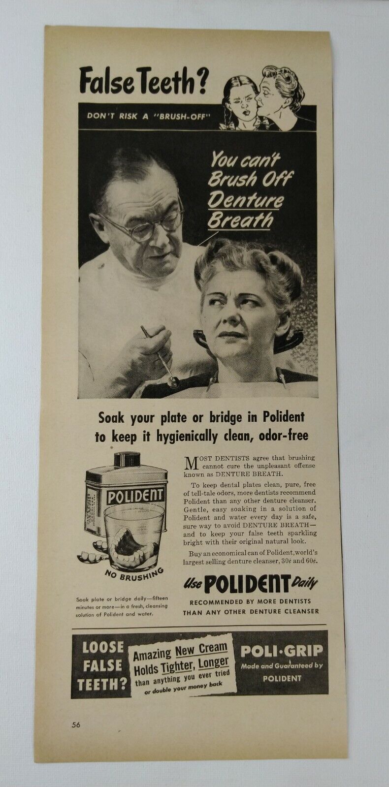 Polident Denture Cleaner Original Half Page Print Ad 1947 Dentist Health Dental