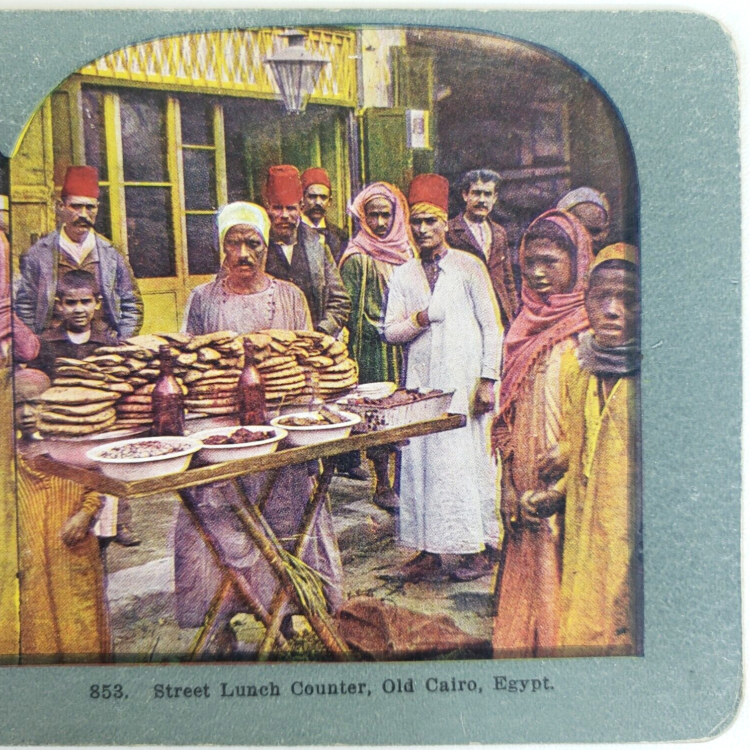Cairo Egypt Street Food Stereoview c1905 Egyptian Bread Ful Fava Beans S411