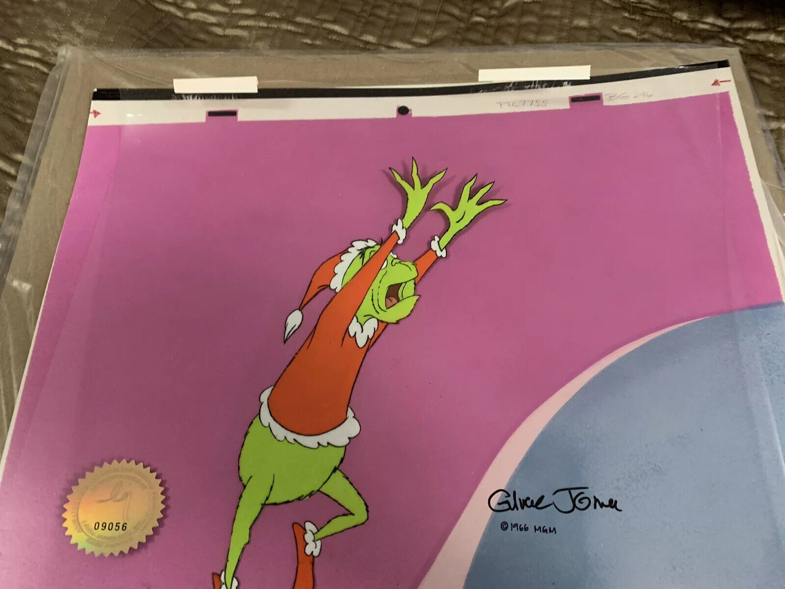 The Grinch with Blue EYES PRODUCTION Art by Chuck Jones Saving the sled