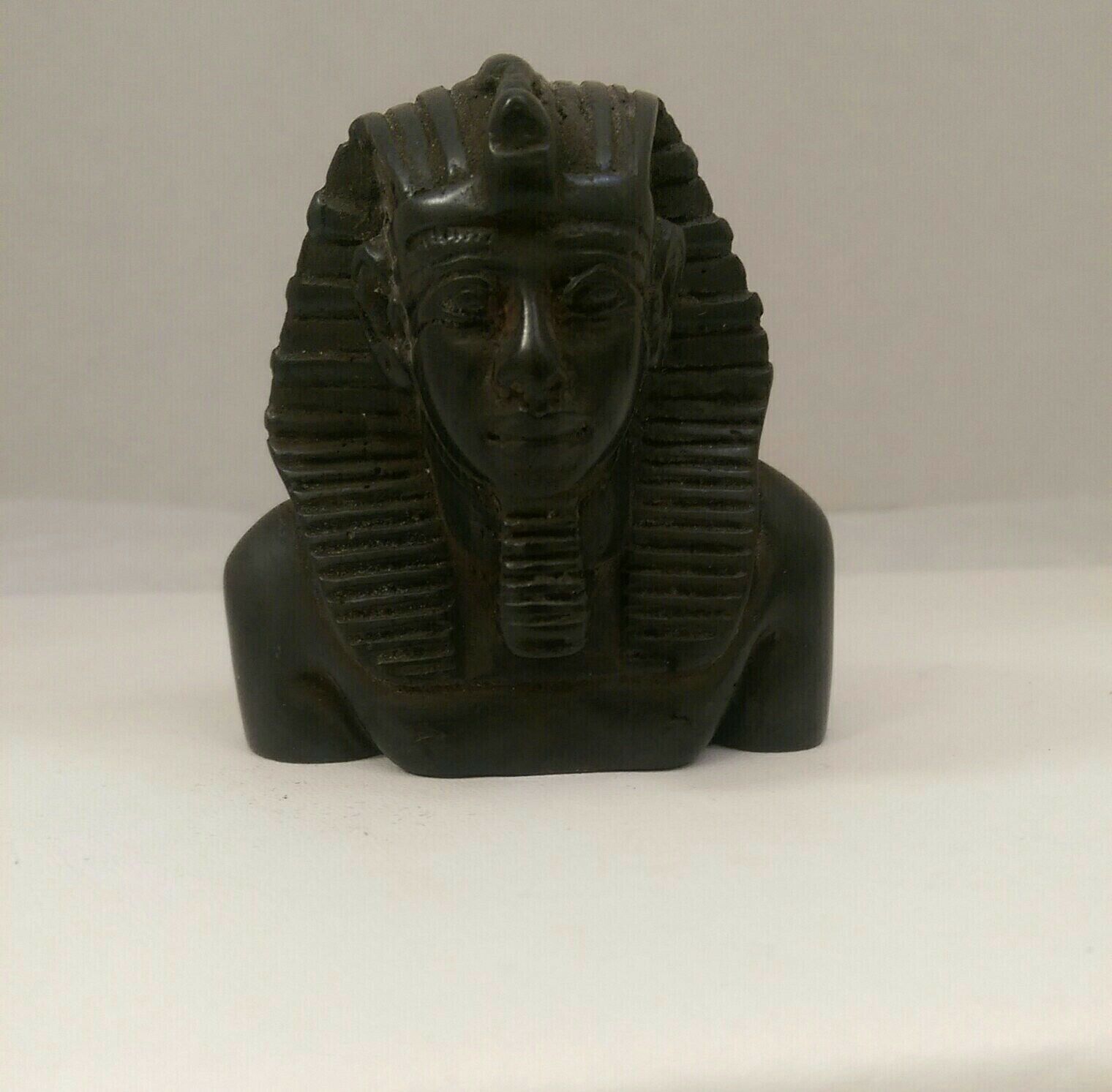 Vintage Egyptian KING TUT Black Stone Bust Statue