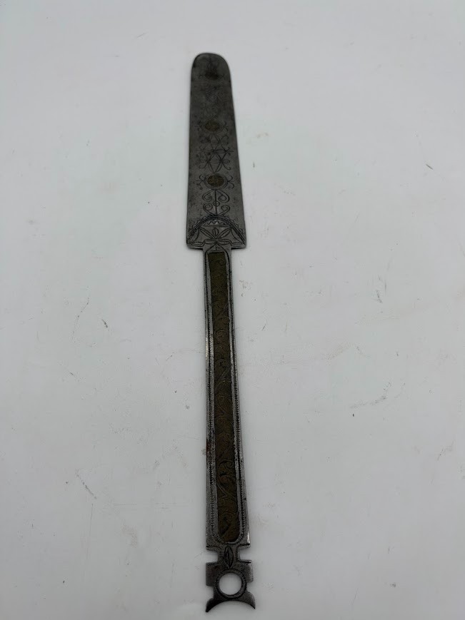 Vintage Engraved Metal Letter Opener Decorative Floral Design Collectible Tool
