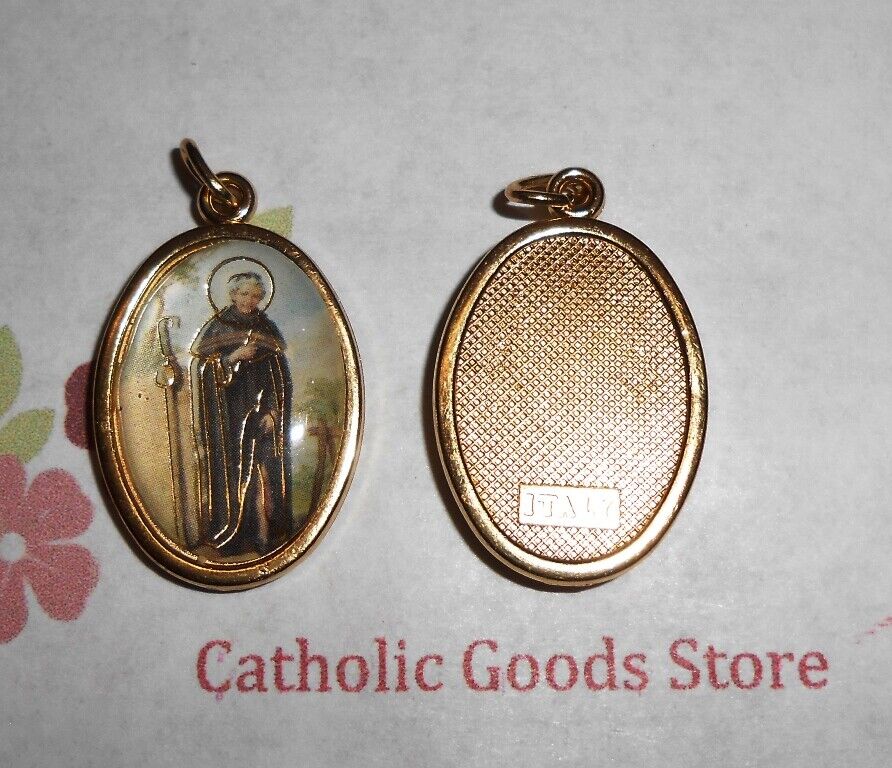 Saint St. Peregrine Italian 1 inch Gold Tone and Enameled - Medal