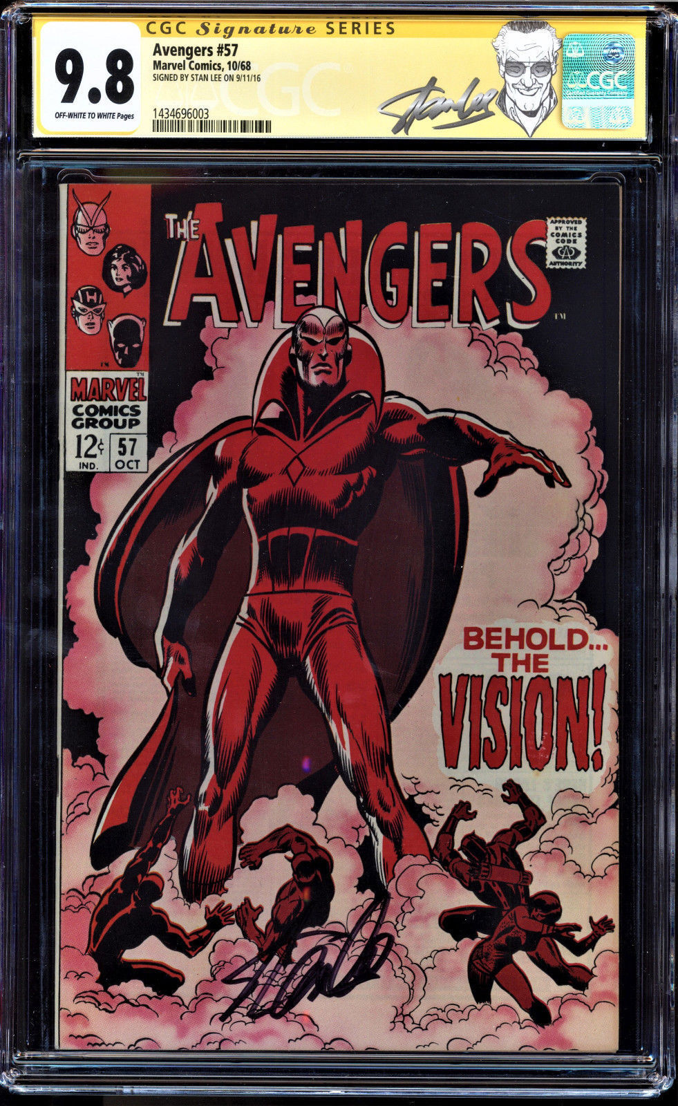 AVENGERS #57 CGC 9.8 SS STAN LEE 1ST VISION GREAT SIG lOCATION - CUSTOM LABEL  