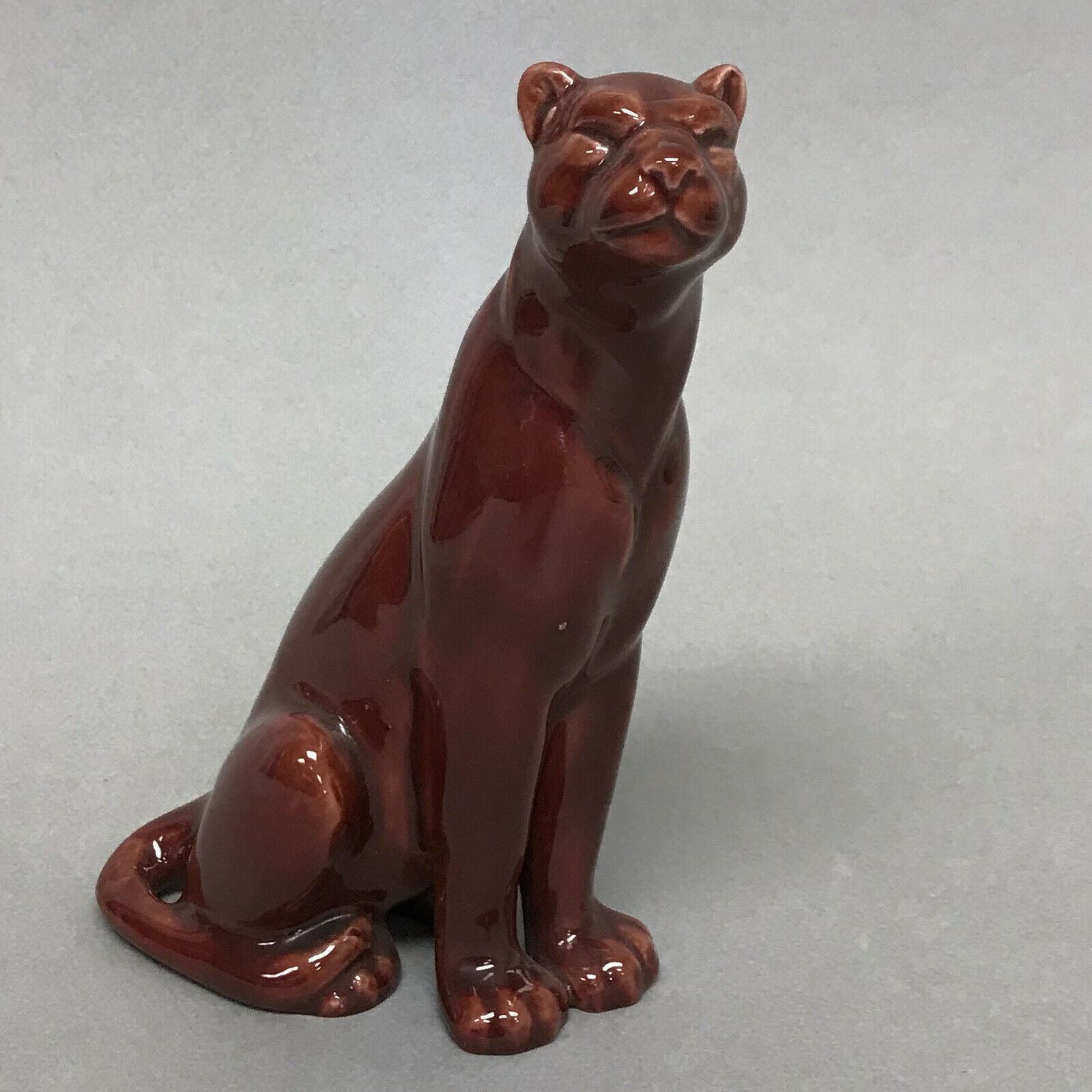 19th Century Minton Art Pottery Flambe Glaze Panther Jungle Cat Figurine Rare