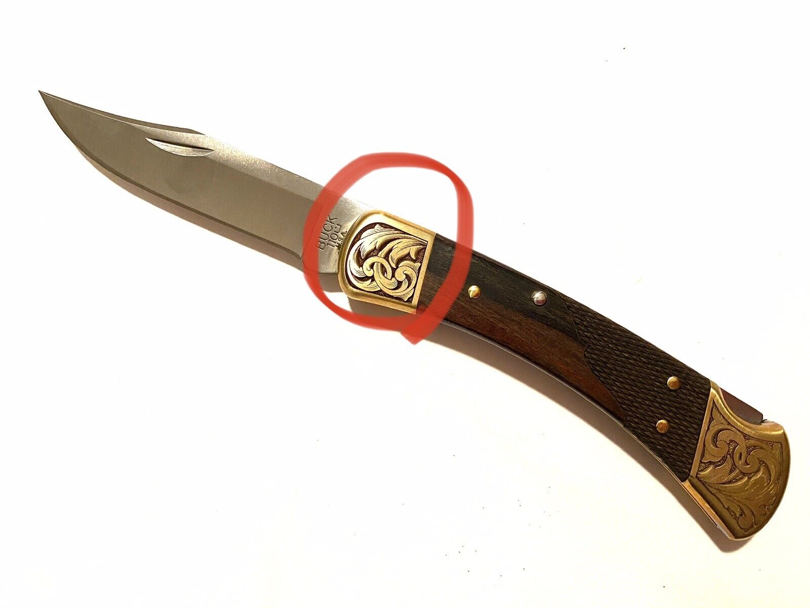 【FACTORY 2nd】Buck 110 Folding Hunter Knife Scroll Checkered Custom Engraved -6