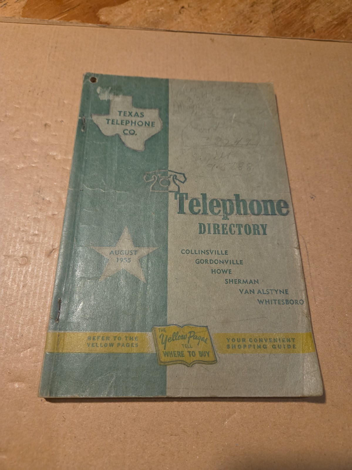 Texas Telephone Co. August 1955 Telephone Directory Collinsville Sherman Howe...