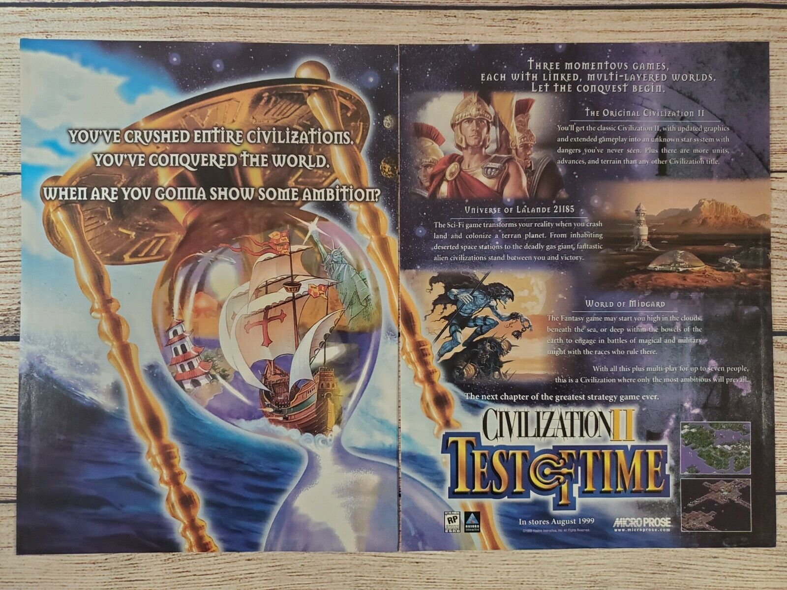 Civilization II 2 Test of Time PC 1999 Double Page Vintage Promo Ad Print Poster