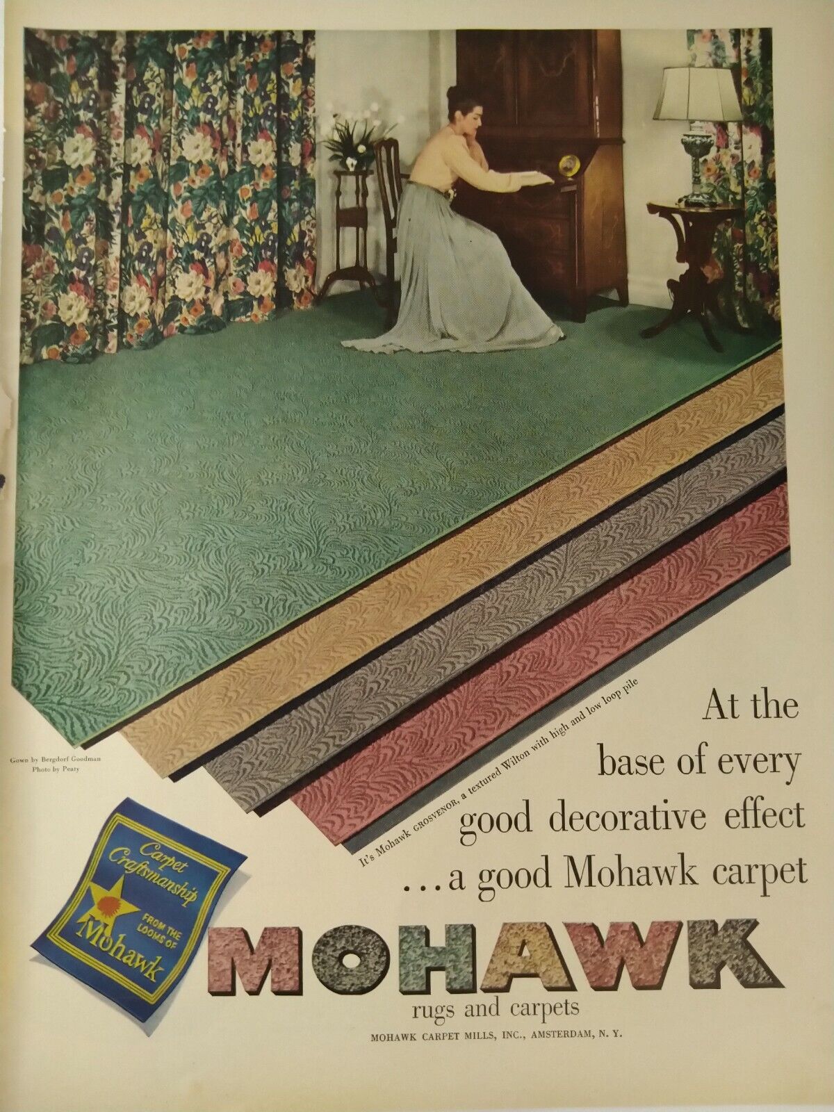 Mohawk Carpet Vintage Original Color Print Ad Advertisement 1947 Home Design 