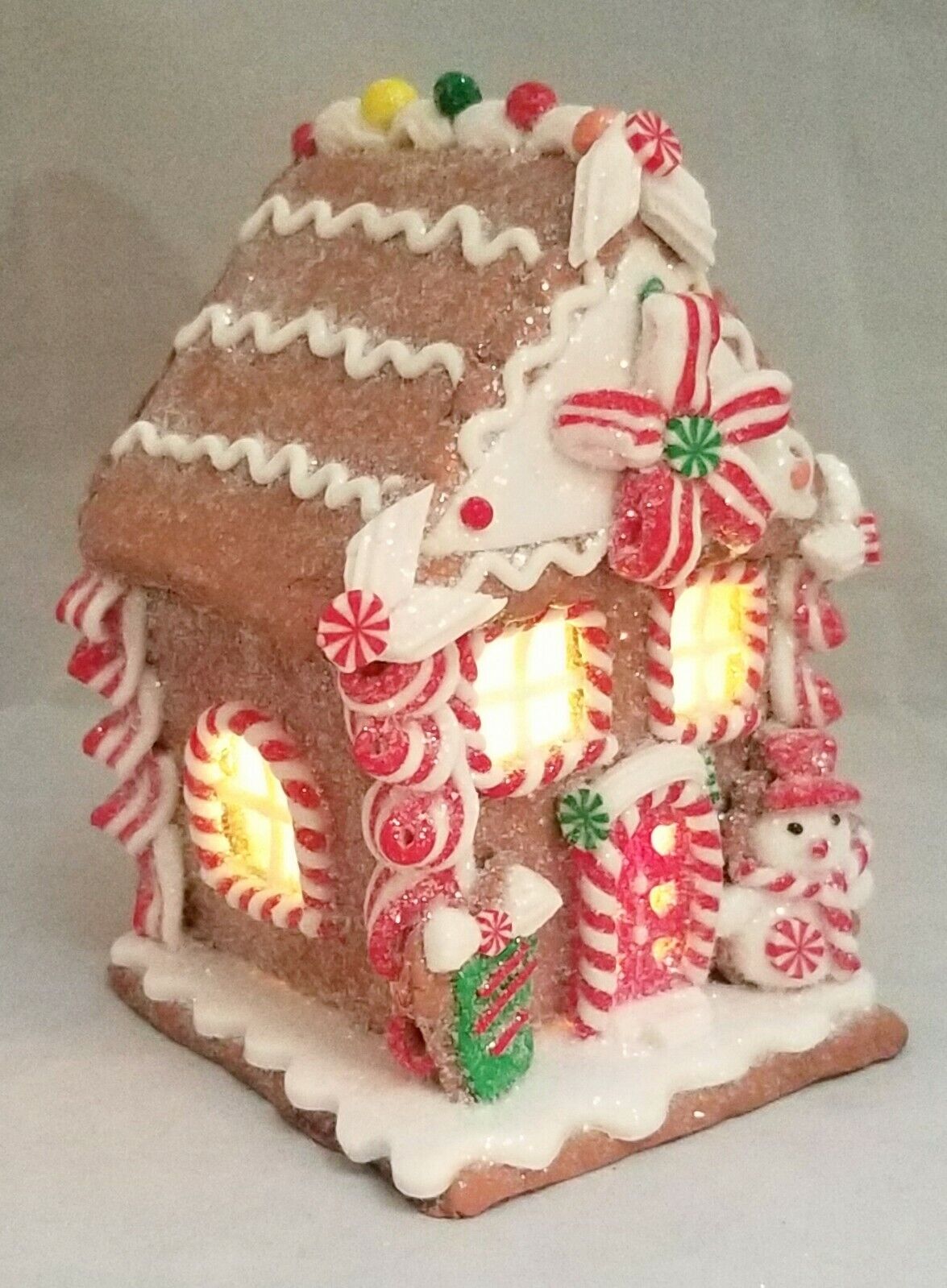 Gingerbread House Brown White Candy Snowman LED Light Up Clay-dough 5