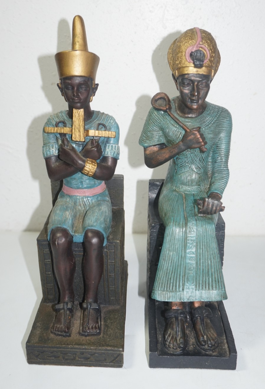 Egyptian Pharoh Ramses II Godess Neith Book Ends Figurines Hand Painted