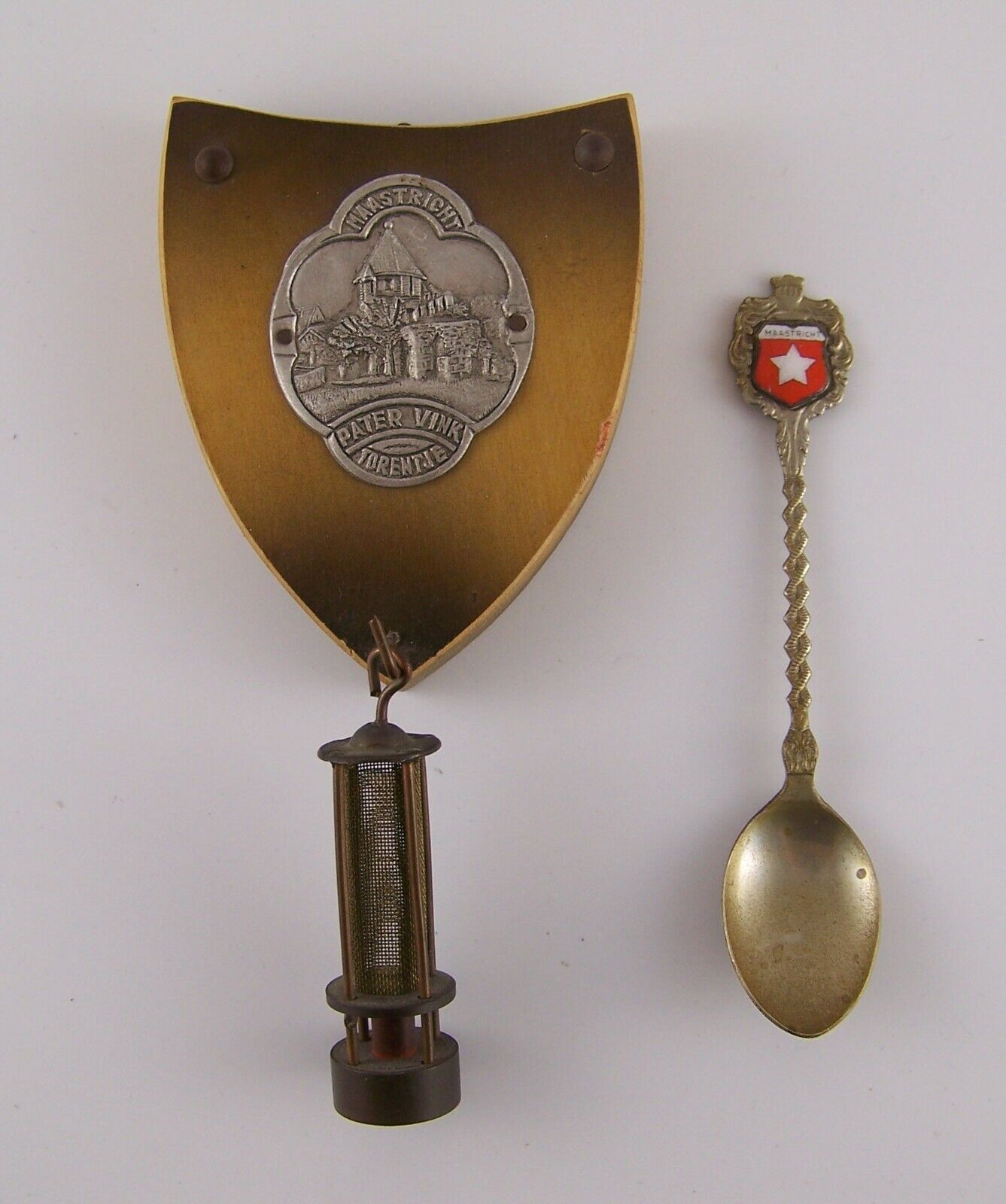 1957 Maastricht Pater Vink Torentje Netherlands Souvenir Hanging Shield & Spoon
