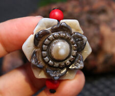 Magic Energy Tibetan Onyx Sculptrual Lotus Flower Heaven Eye Pendant Carving LZK picture