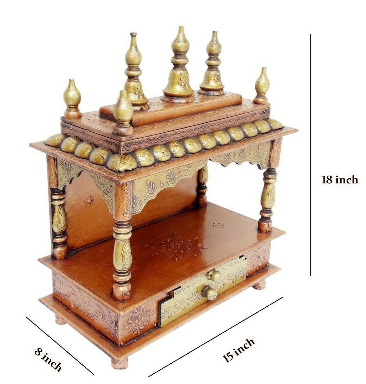 Home Décor Wooden Temple Handcrafted Copper finish Mandir worship For God/Godess