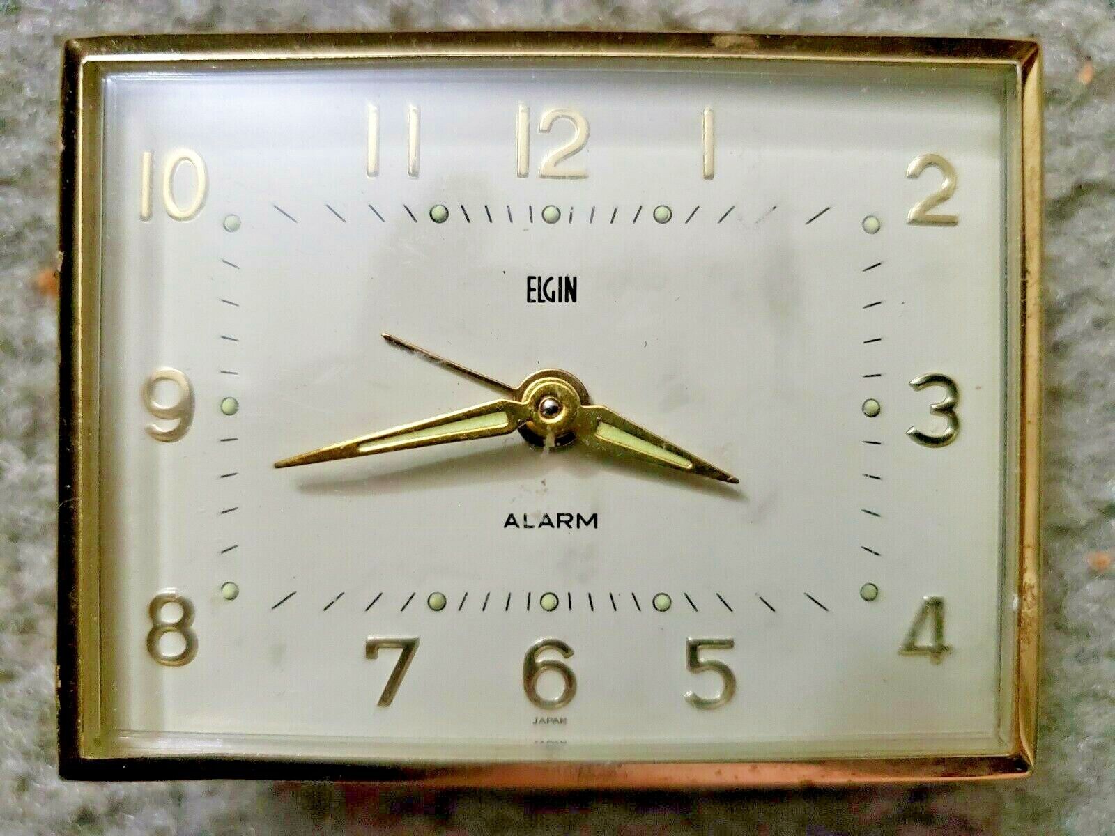 VINTAGE Elgin Travel Alarm Clock, No Case, Beautiful, Works