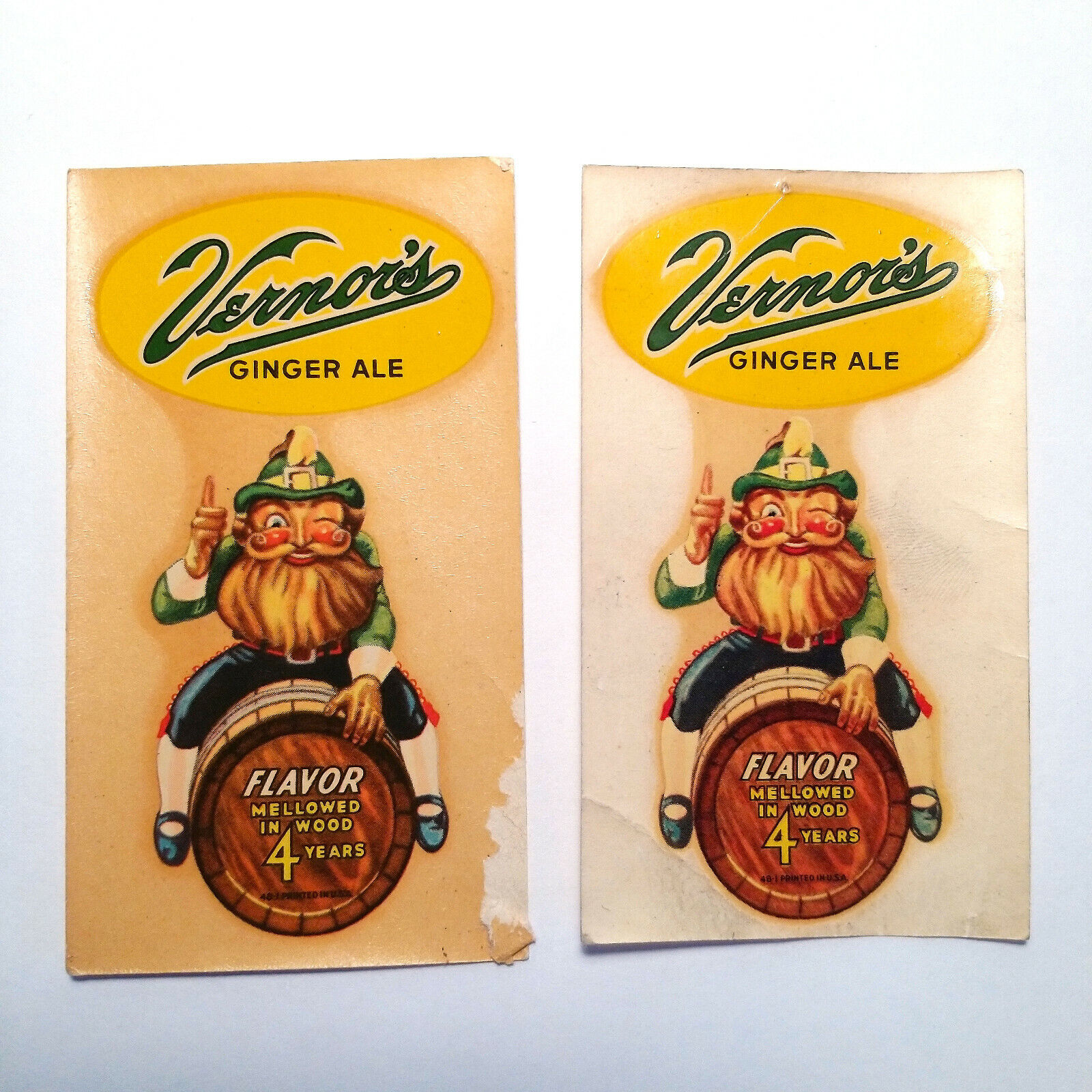 2 Vintage Antique Vernor's Ginger Ale Soda Pop Decals Leprechaun Gnome Michigan