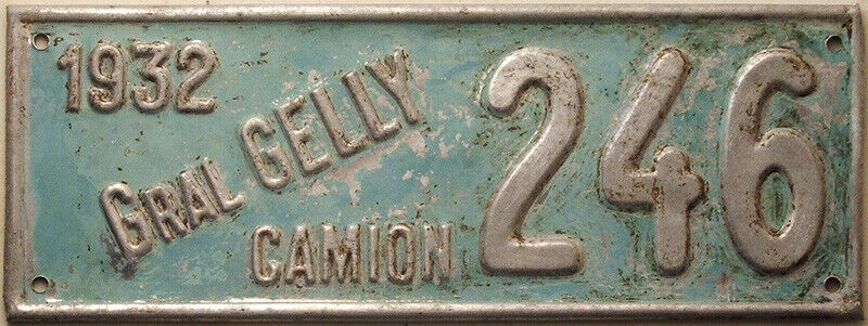 1932 Argentina General Gelly Aluminum License Plate Tag - Santa Fe province