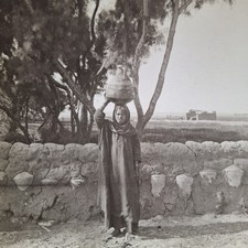 Stereoview Antique Photograph Girl Carrying Water Dendera Egypt c1901 H.C. White picture